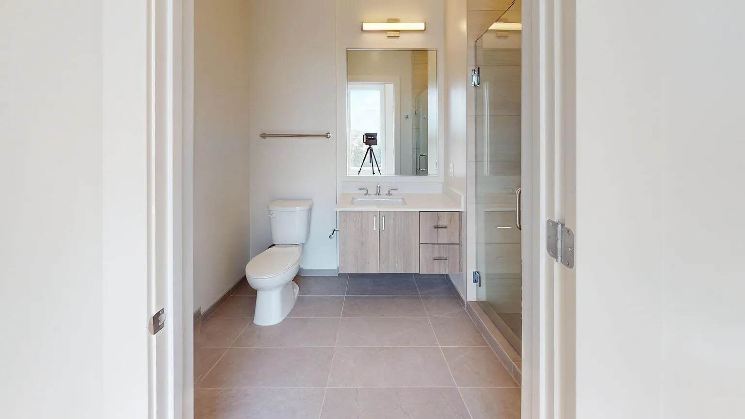 Bathroom with crisp white painted walls